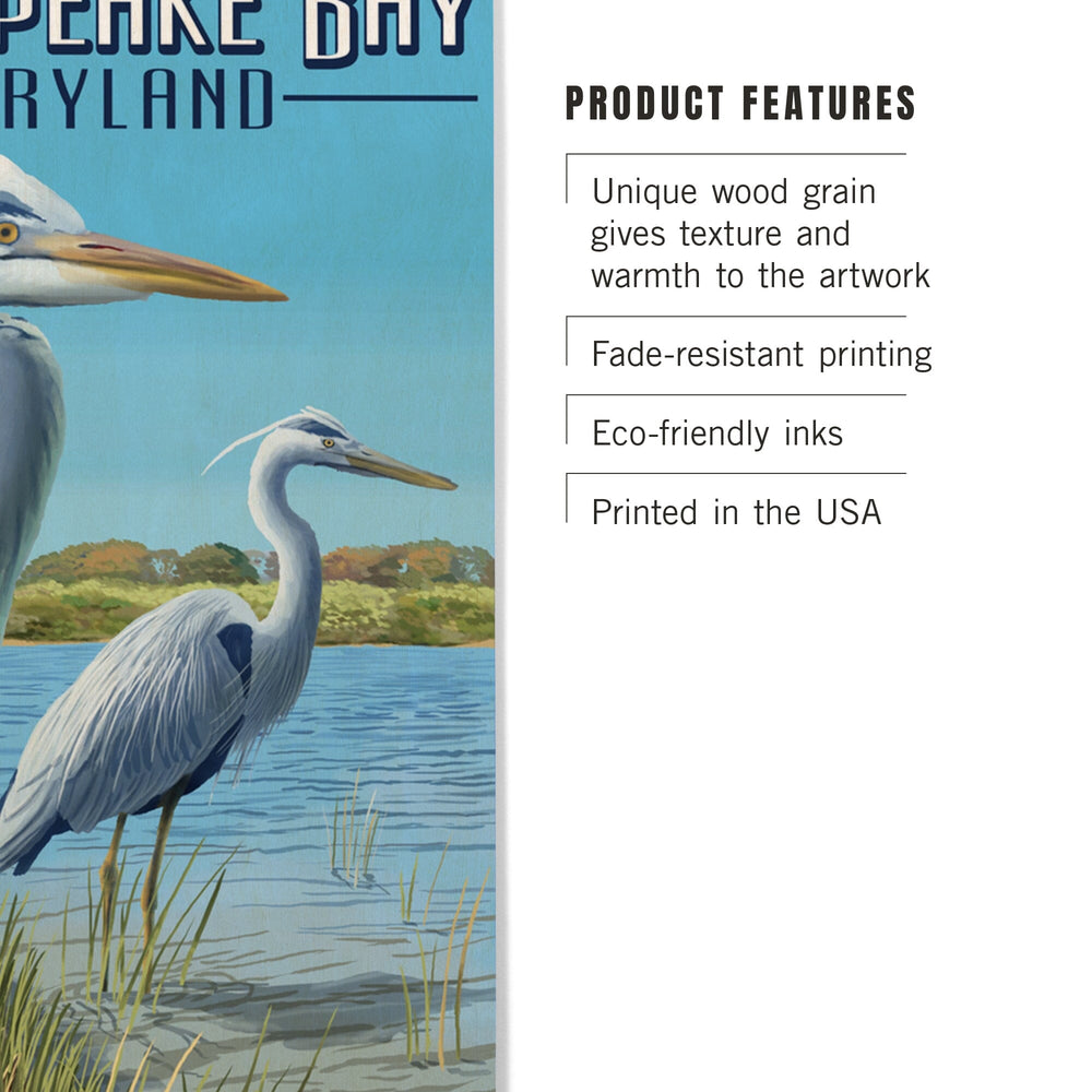 Chesapeake Bay, Maryland, Blue Heron, Lantern Press Artwork, Wood Signs and Postcards - Lantern Press
