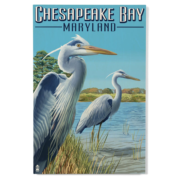Chesapeake Bay, Maryland, Blue Heron, Lantern Press Artwork, Wood Signs and Postcards - Lantern Press