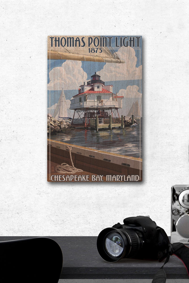 Chesapeake Bay, Maryland, Thomas Point Light, Lantern Press Artwork, Wood Signs and Postcards - Lantern Press