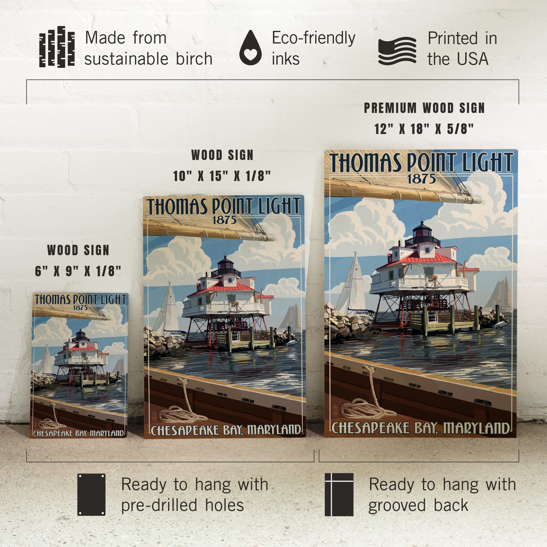 Chesapeake Bay, Maryland, Thomas Point Light, Lantern Press Artwork, Wood Signs and Postcards - Lantern Press