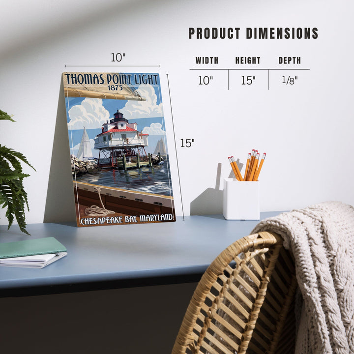 Chesapeake Bay, Maryland, Thomas Point Light, Lantern Press Artwork, Wood Signs and Postcards - Lantern Press