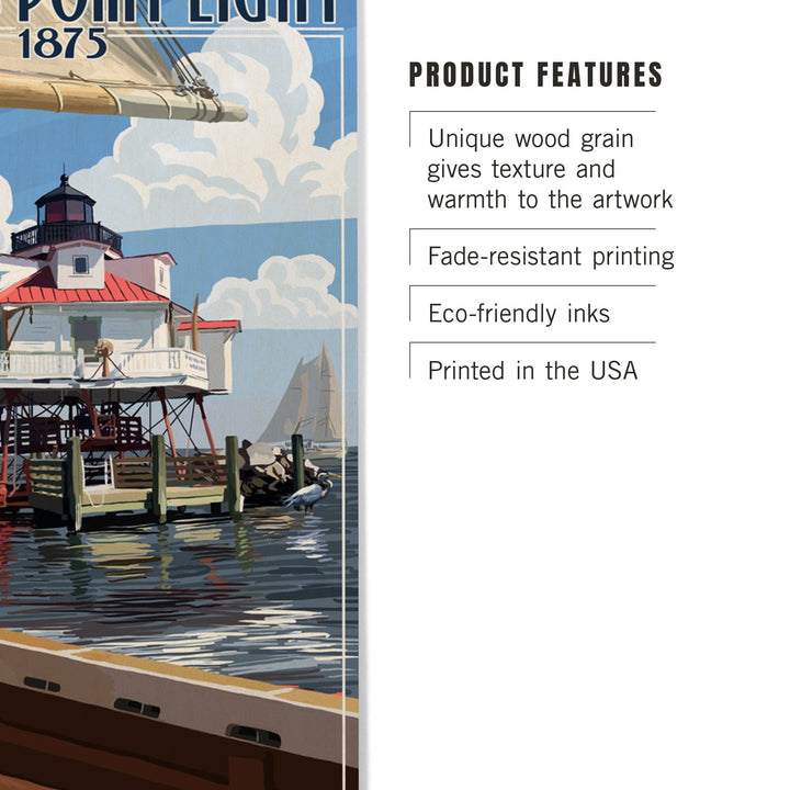 Chesapeake Bay, Maryland, Thomas Point Light, Lantern Press Artwork, Wood Signs and Postcards - Lantern Press