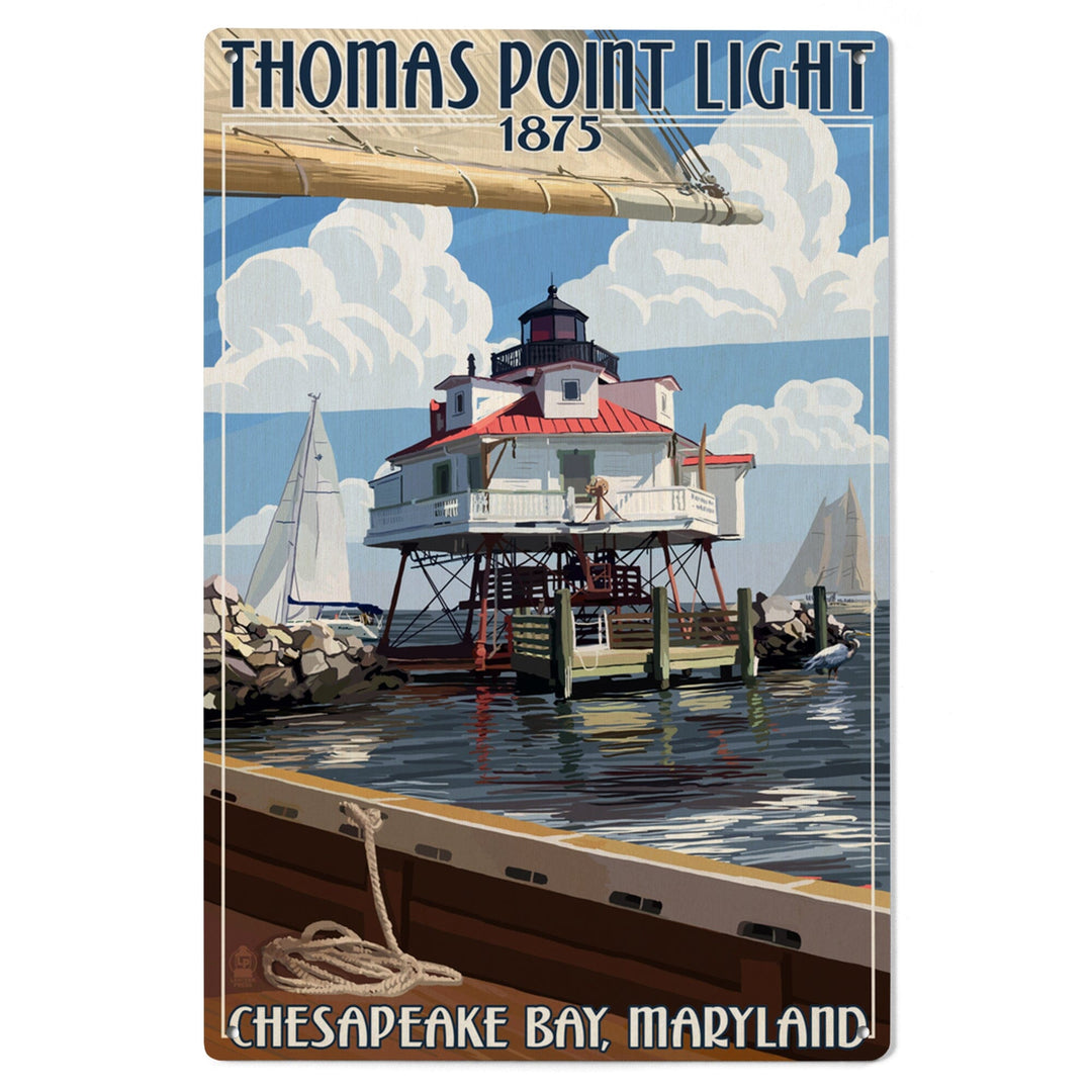 Chesapeake Bay, Maryland, Thomas Point Light, Lantern Press Artwork, Wood Signs and Postcards - Lantern Press