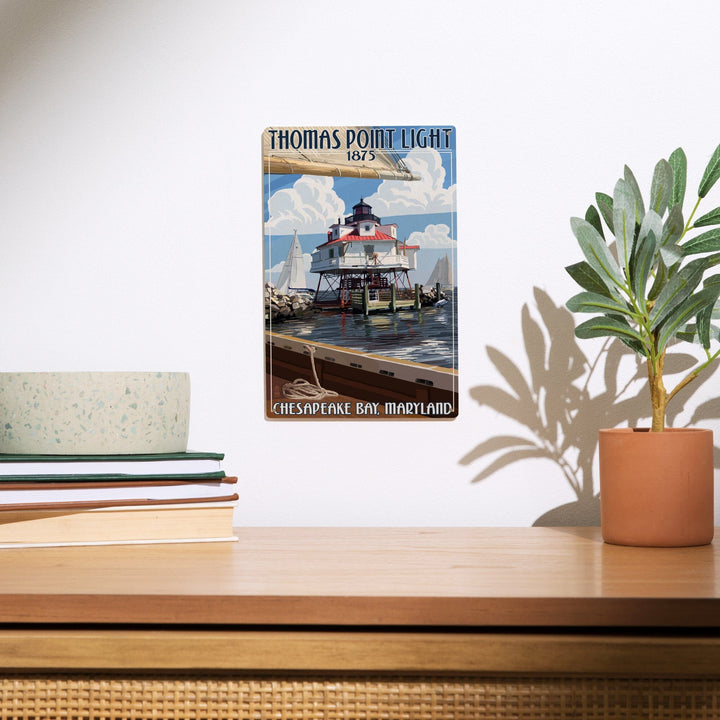 Chesapeake Bay, Maryland, Thomas Point Light, Lantern Press Artwork, Wood Signs and Postcards - Lantern Press