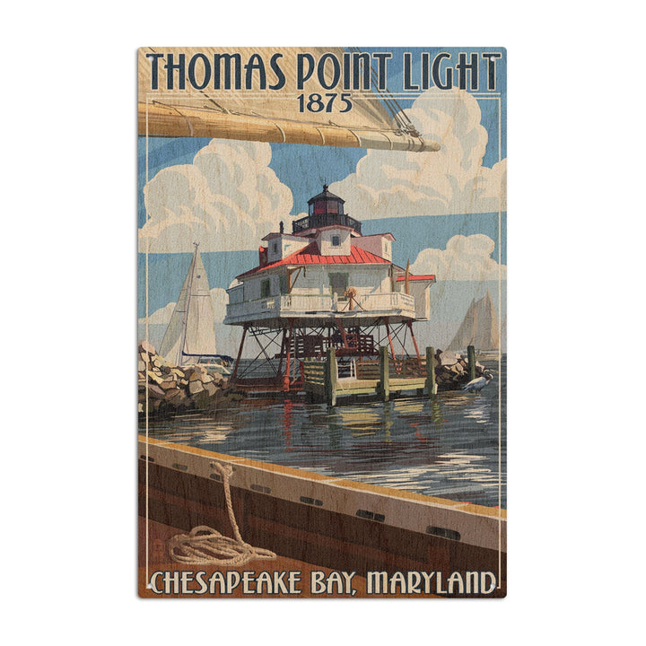 Chesapeake Bay, Maryland, Thomas Point Light, Lantern Press Artwork, Wood Signs and Postcards - Lantern Press