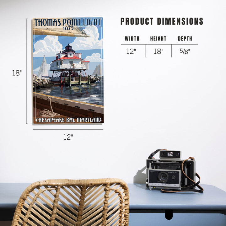 Chesapeake Bay, Maryland, Thomas Point Light, Lantern Press Artwork, Wood Signs and Postcards - Lantern Press