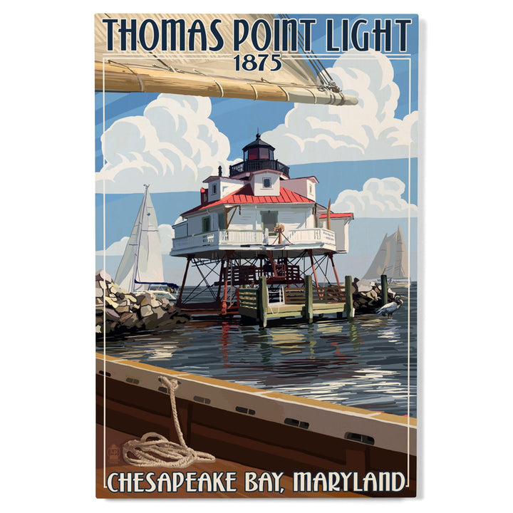 Chesapeake Bay, Maryland, Thomas Point Light, Lantern Press Artwork, Wood Signs and Postcards - Lantern Press
