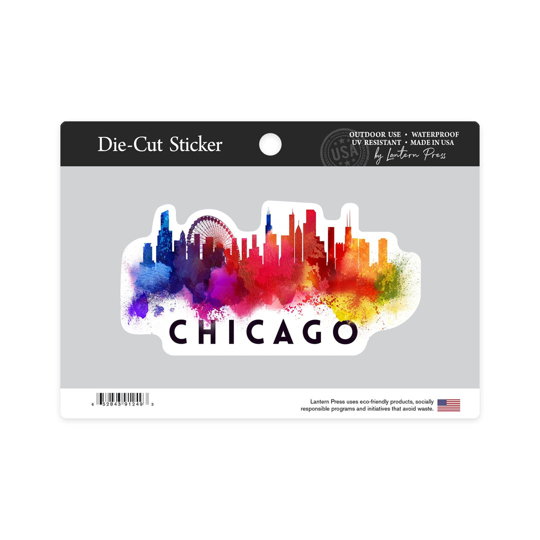 Chicago, Illinois, Skyline Abstract, White, Contour, Vinyl Sticker - Lantern Press