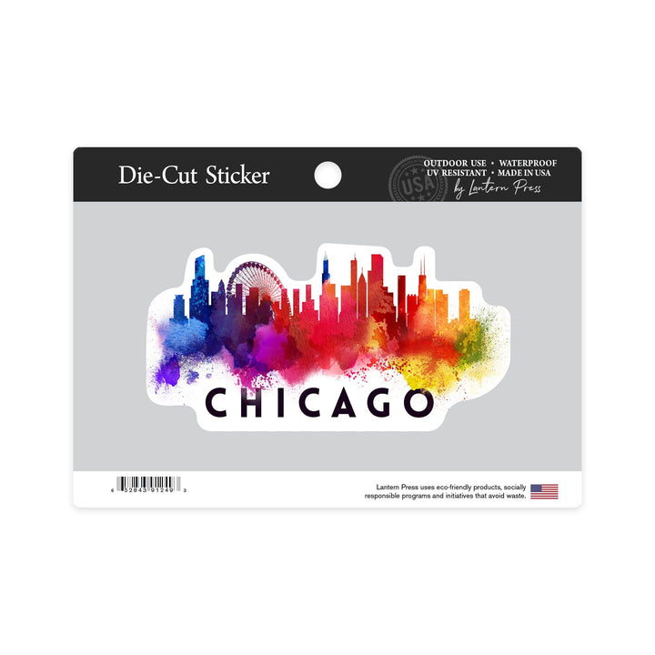Chicago, Illinois, Skyline Abstract, White, Contour, Vinyl Sticker - Lantern Press