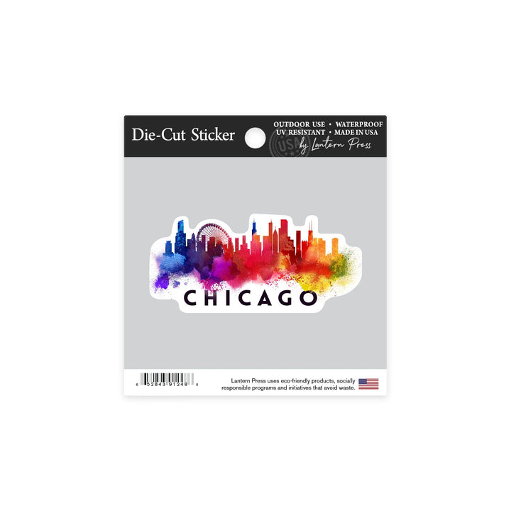 Chicago, Illinois, Skyline Abstract, White, Contour, Vinyl Sticker - Lantern Press