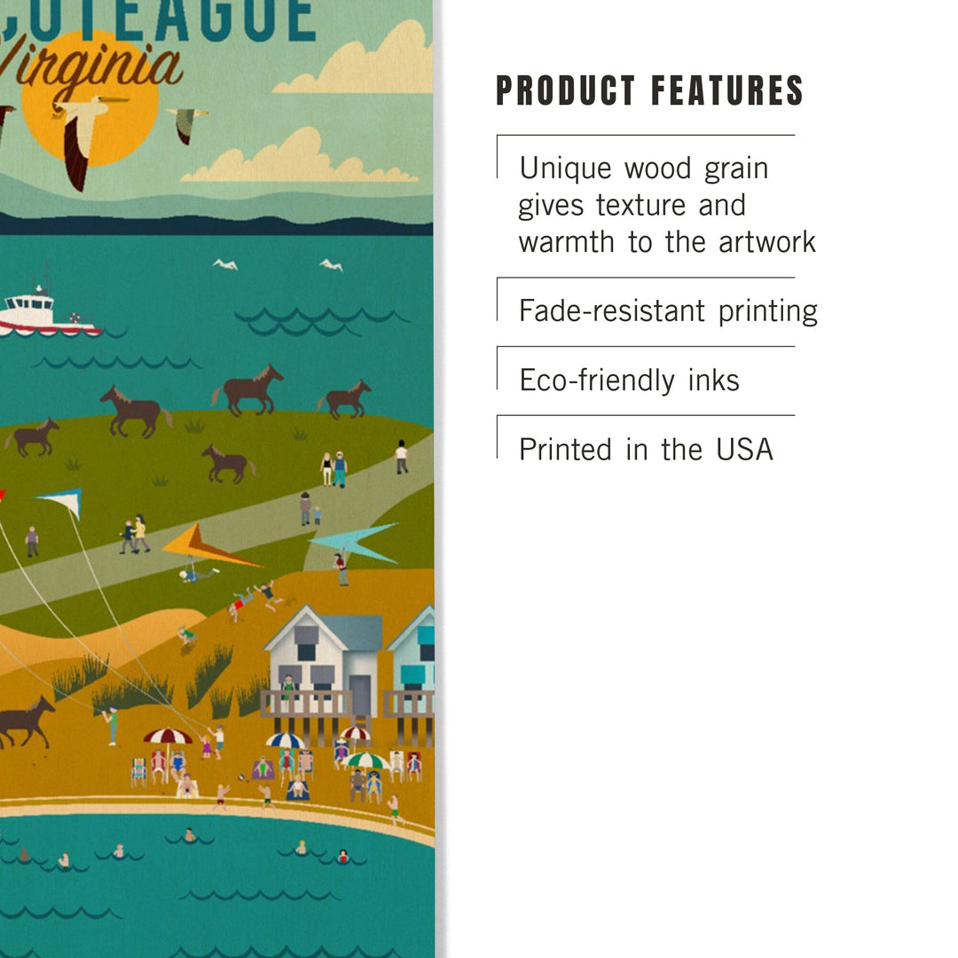 Chinconteague, Virginia, Beach, Ocean, & Lighthouse, Geometric, Lantern Press Artwork, Wood Signs and Postcards - Lantern Press