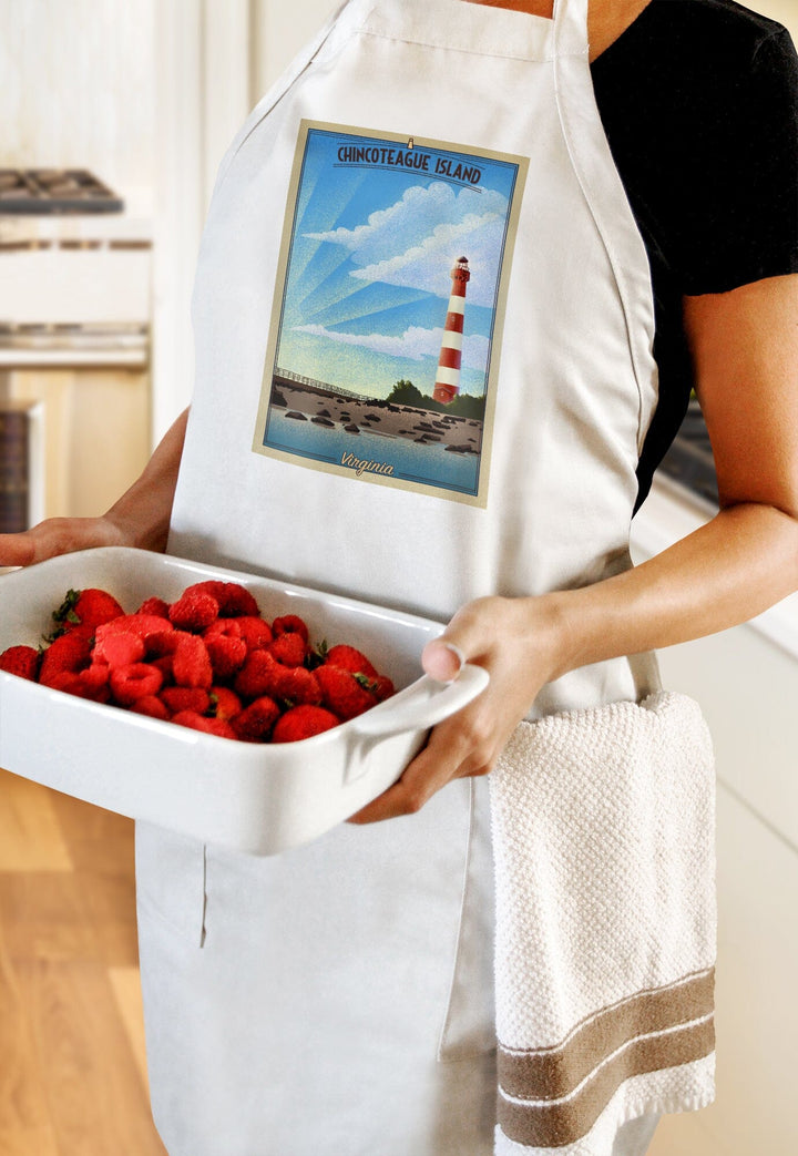 Chincoteague Island, Virginia, Lighthouse Lithograph, Organic Cotton Kitchen Tea Towels - Lantern Press