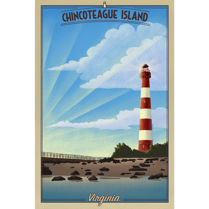 Chincoteague Island, Virginia, Lighthouse Lithograph, Organic Cotton Kitchen Tea Towels - Lantern Press