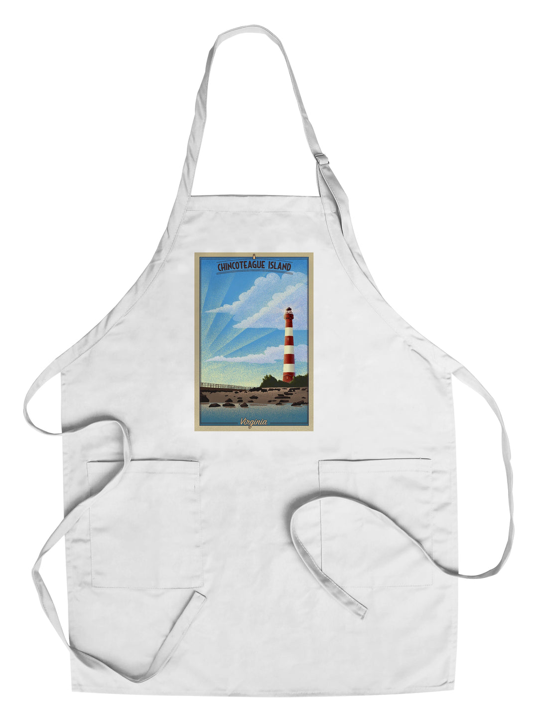 Chincoteague Island, Virginia, Lighthouse Lithograph, Organic Cotton Kitchen Tea Towels - Lantern Press