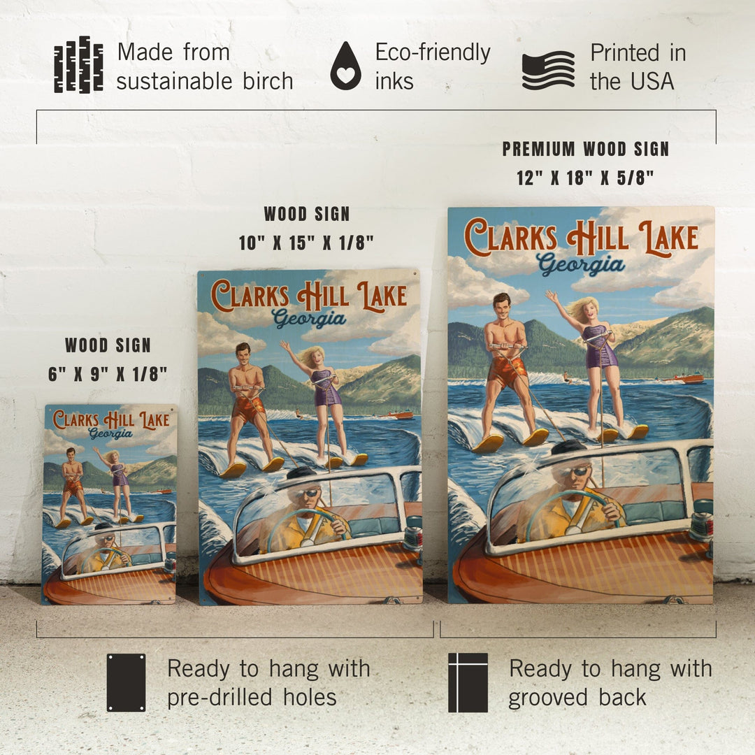 Clarks Hill Lake, Georgia, Water Skiing Scene, Lantern Press Poster, Wood Signs and Postcards - Lantern Press
