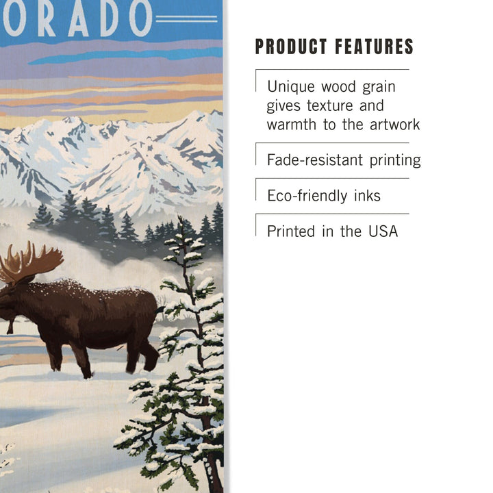 Colorado, Moose, Winter Scene, Lantern Press Artwork, Wood Signs and Postcards - Lantern Press