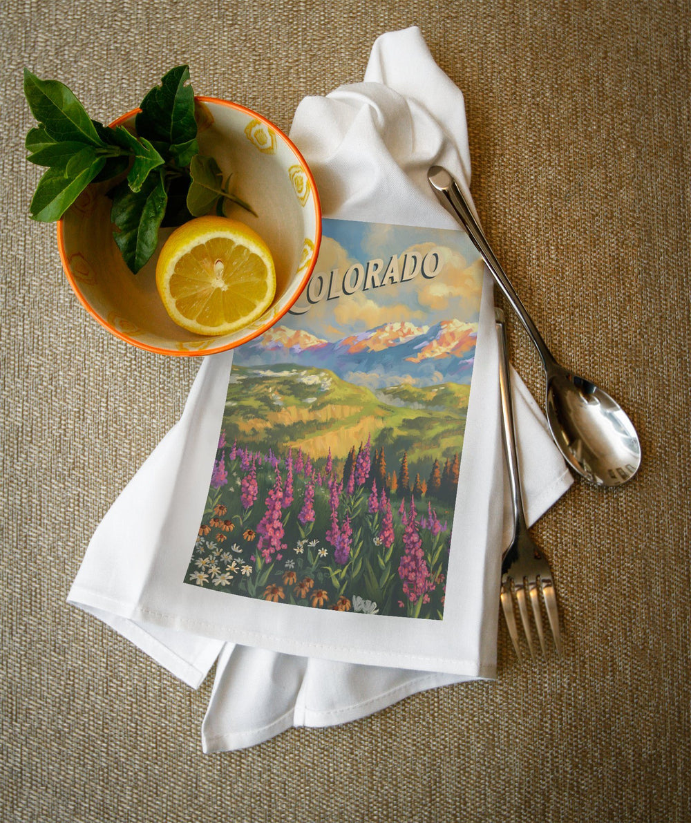 Colorado, Oil Painting, Organic Cotton Kitchen Tea Towels - Lantern Press