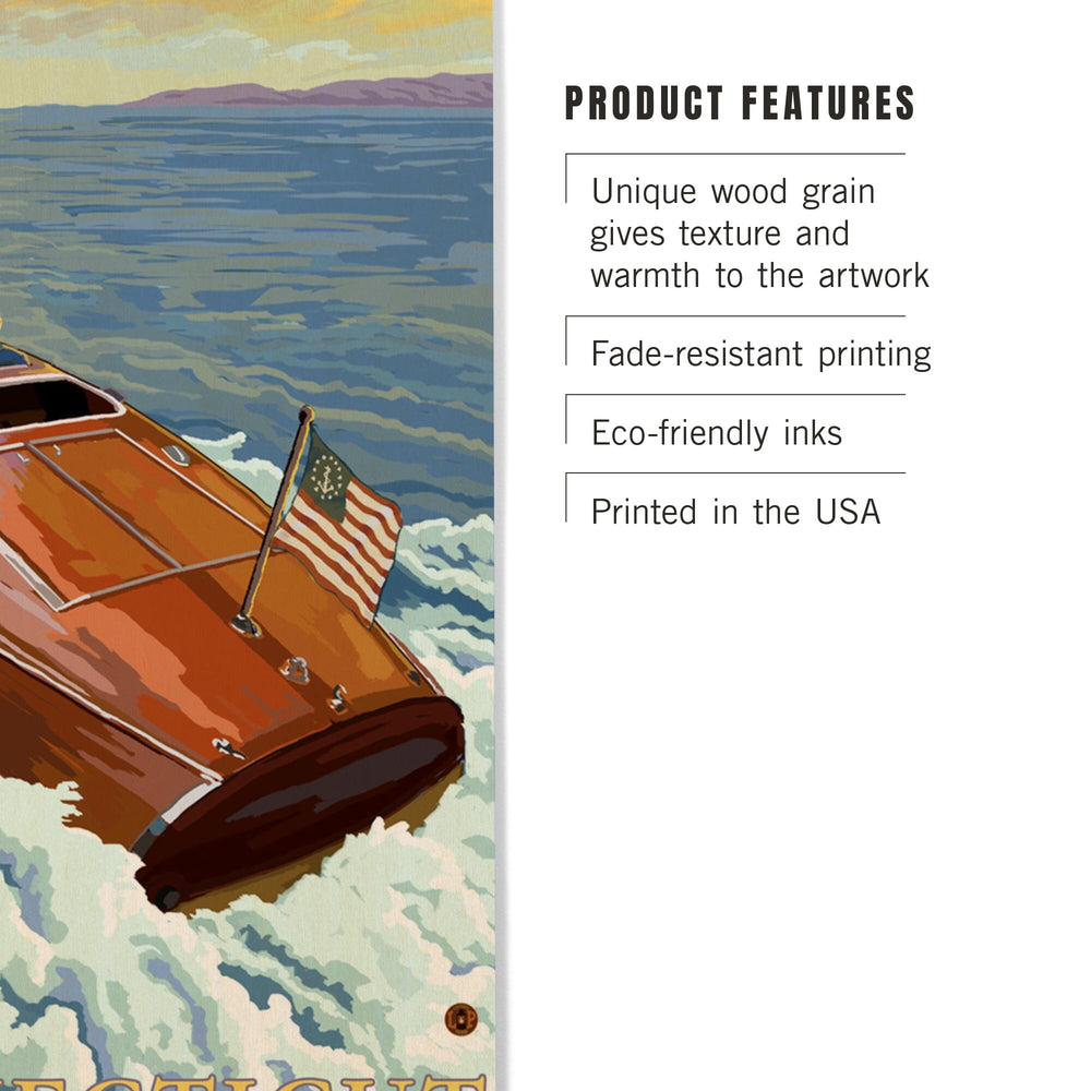 Connecticut, Wooden Boat, Lantern Press Artwork, Wood Signs and Postcards - Lantern Press