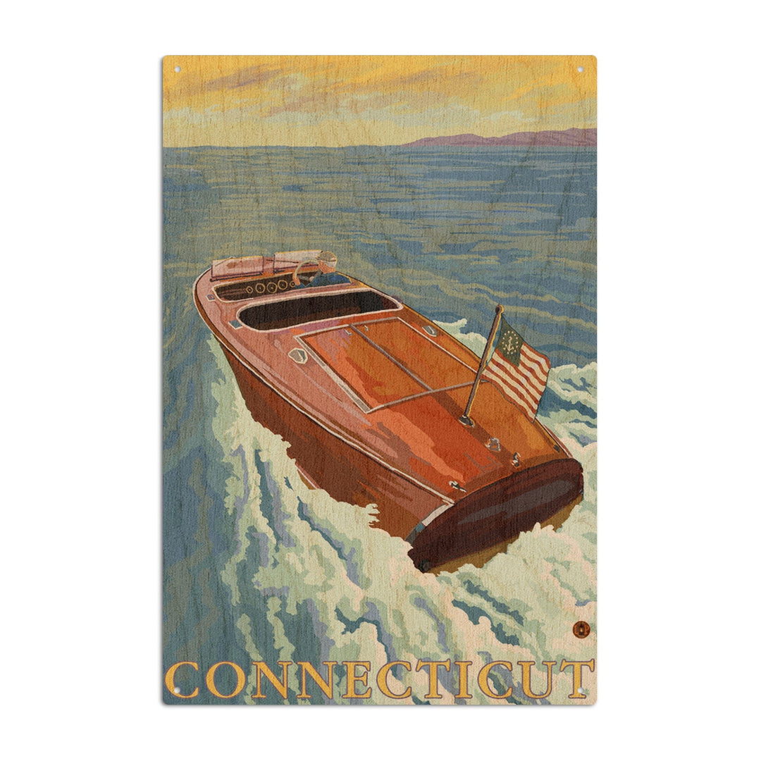 Connecticut, Wooden Boat, Lantern Press Artwork, Wood Signs and Postcards - Lantern Press