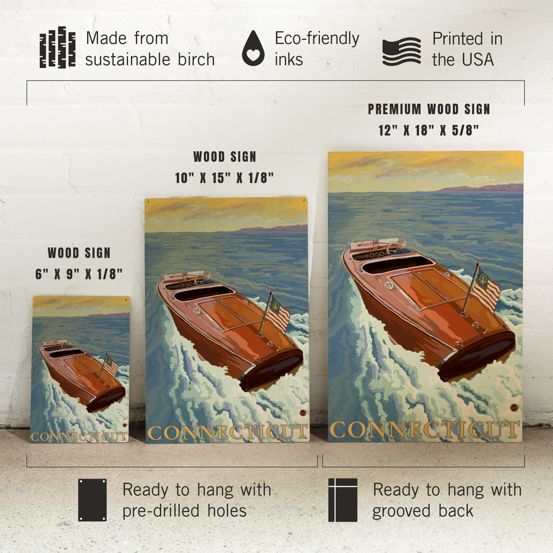 Connecticut, Wooden Boat, Lantern Press Artwork, Wood Signs and Postcards - Lantern Press