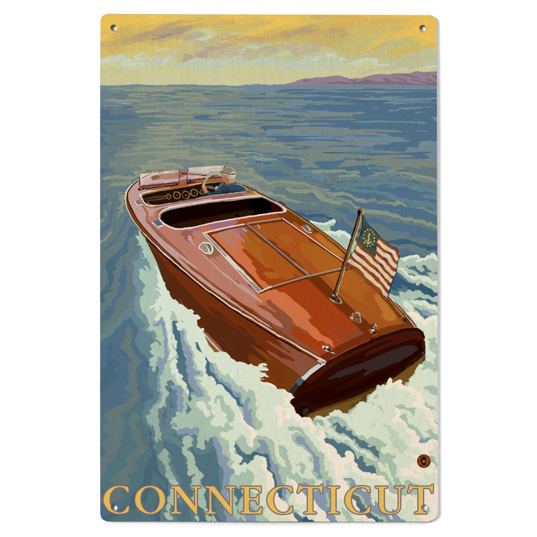 Connecticut, Wooden Boat, Lantern Press Artwork, Wood Signs and Postcards - Lantern Press
