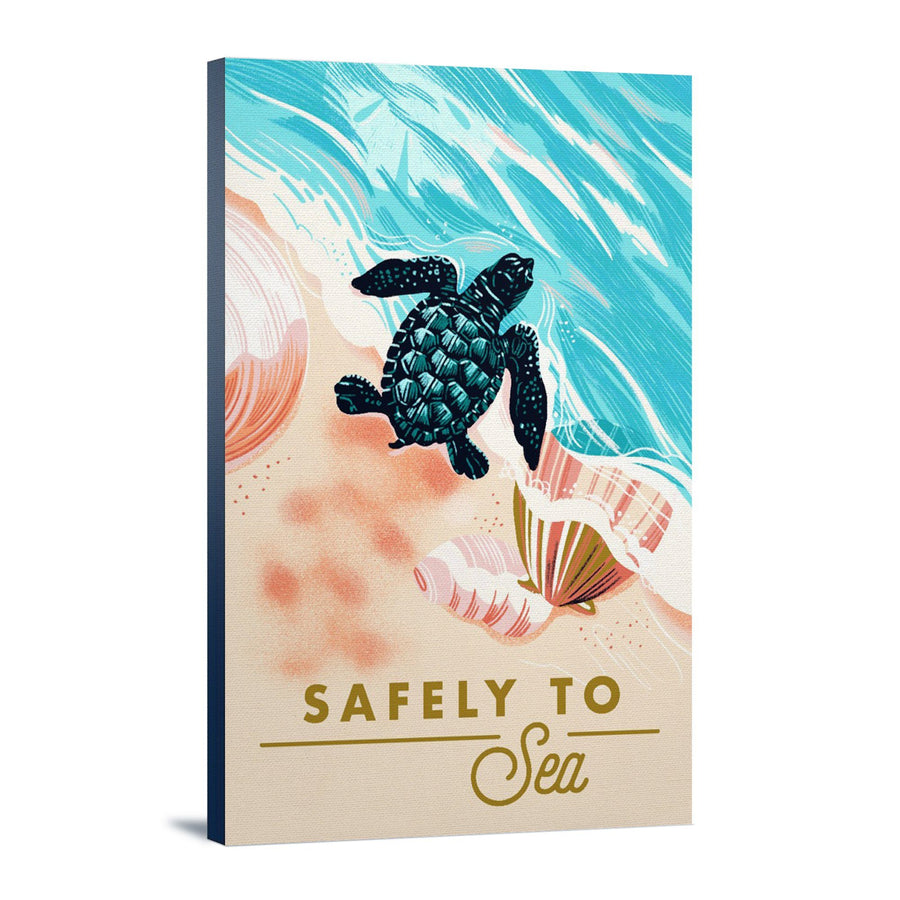 Courageous Explorer Collection, Turtle and Shells, Safely to Sea, Stretched Canvas - Lantern Press