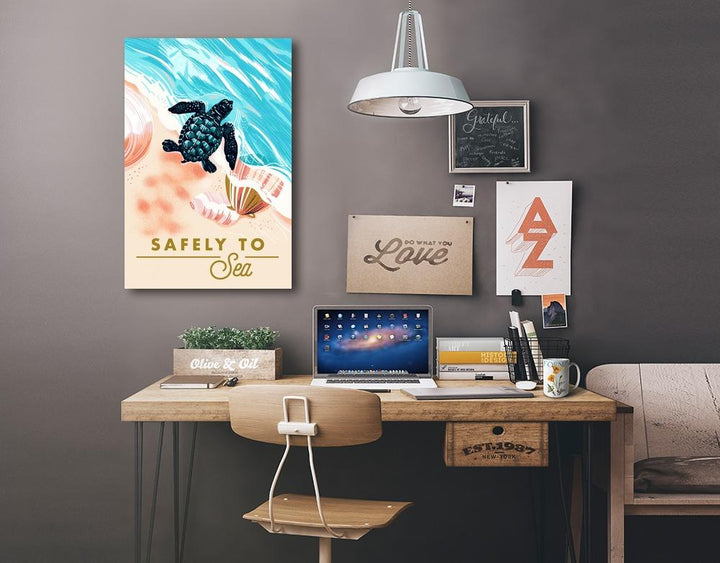 Courageous Explorer Collection, Turtle and Shells, Safely to Sea, Stretched Canvas - Lantern Press