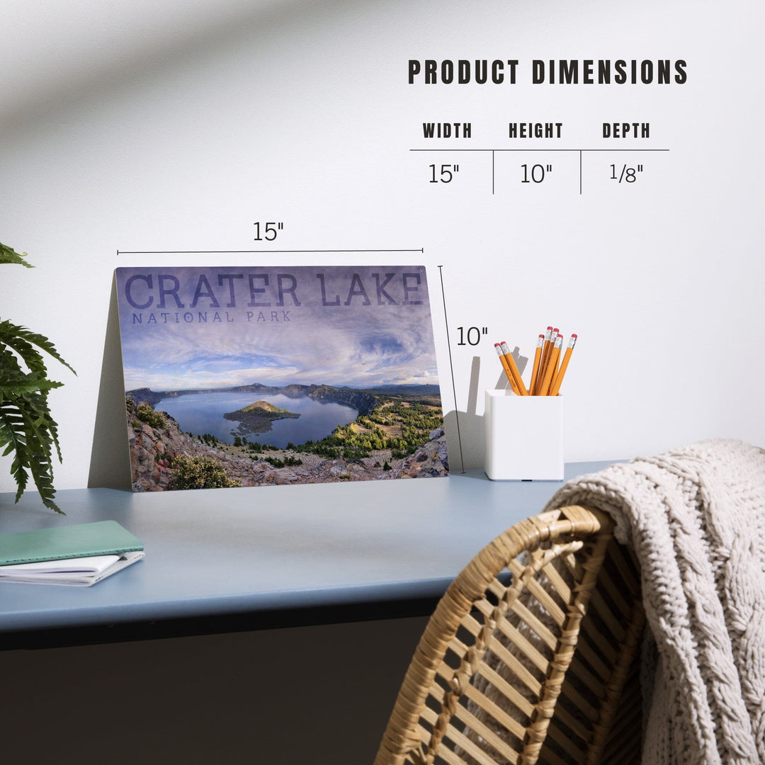 Crater Lake National Park, Oregon, Panoramic View, Lantern Press Photography, Wood Signs and Postcards - Lantern Press
