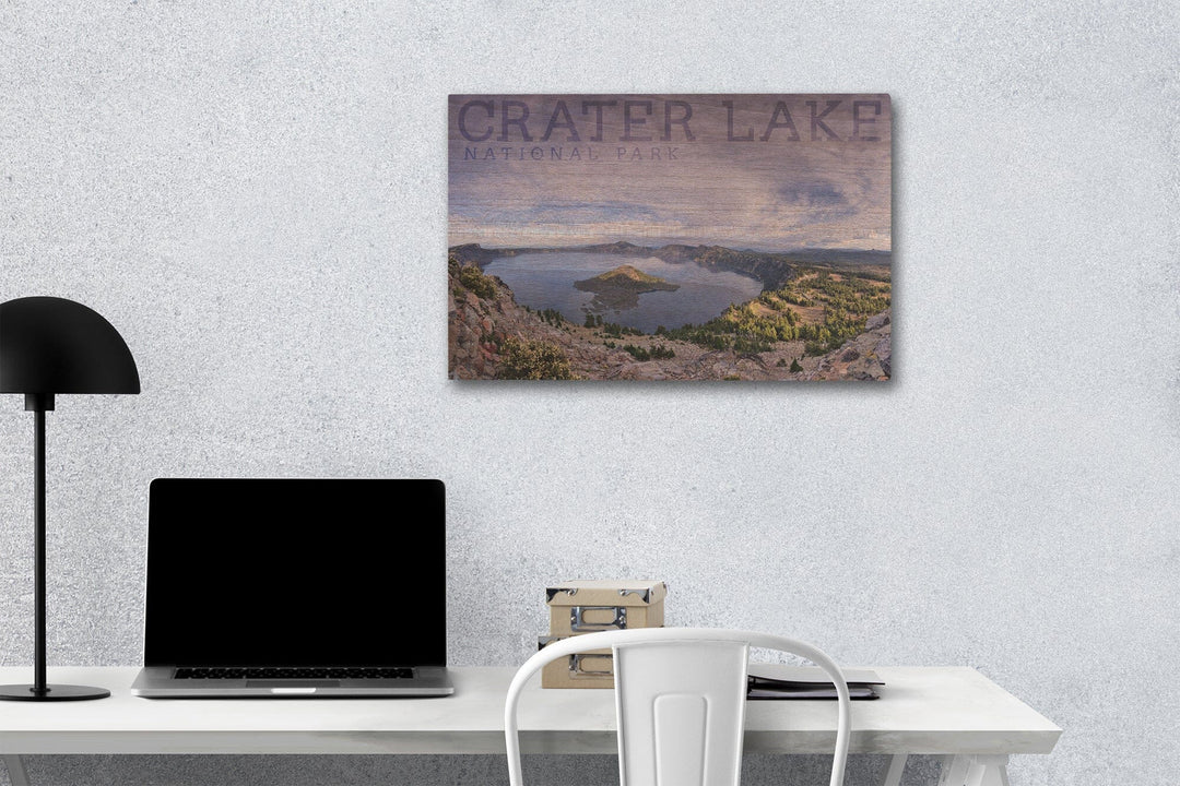 Crater Lake National Park, Oregon, Panoramic View, Lantern Press Photography, Wood Signs and Postcards - Lantern Press