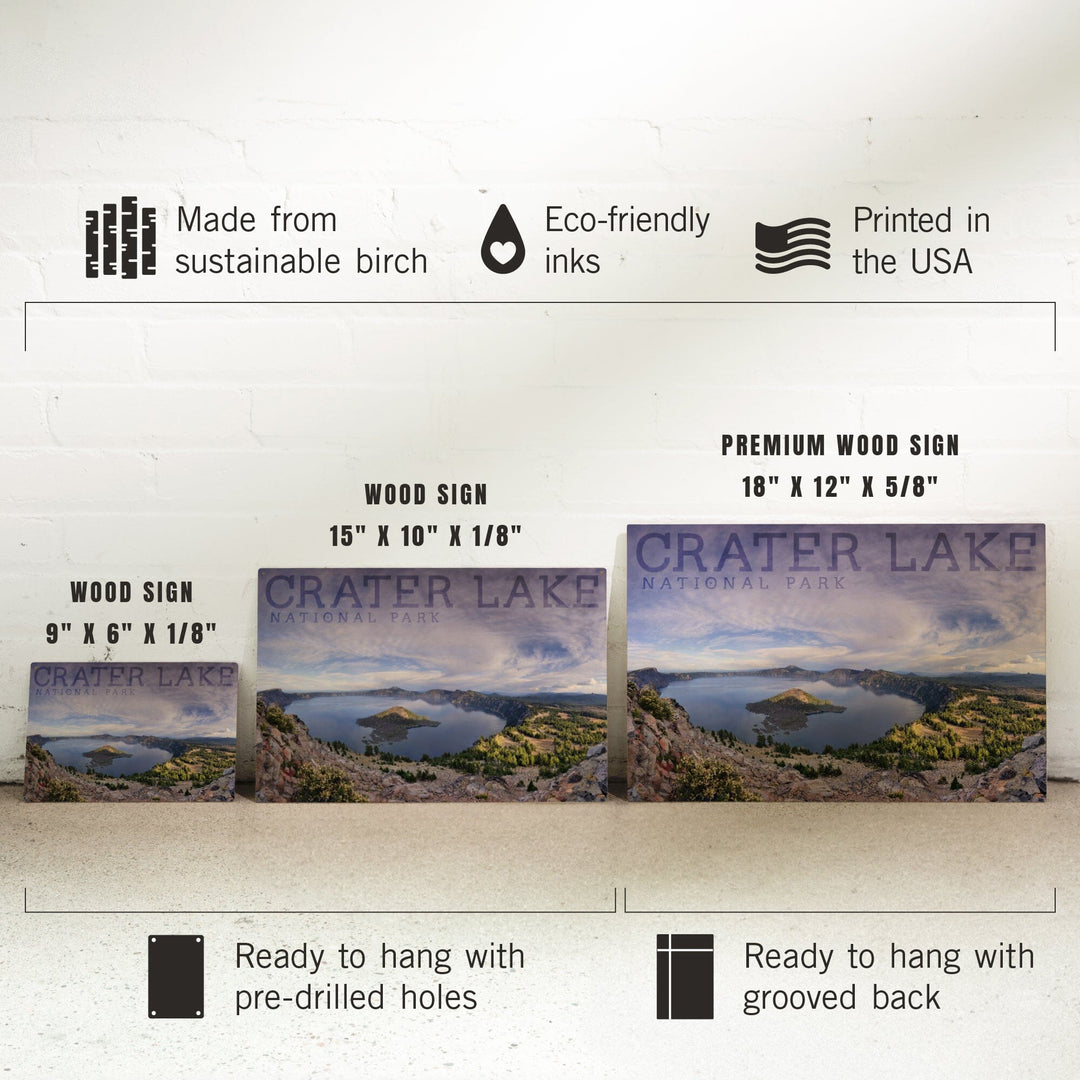 Crater Lake National Park, Oregon, Panoramic View, Lantern Press Photography, Wood Signs and Postcards - Lantern Press