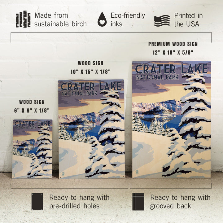 Crater Lake National Park, Oregon, Winter Scene, Painterly National Park Series, Lantern Press Artwork, Wood Signs and Postcards - Lantern Press