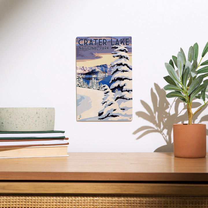 Crater Lake National Park, Oregon, Winter Scene, Painterly National Park Series, Lantern Press Artwork, Wood Signs and Postcards - Lantern Press