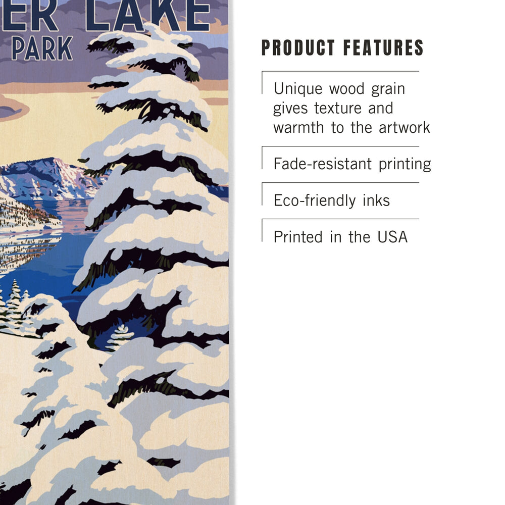 Crater Lake National Park, Oregon, Winter Scene, Painterly National Park Series, Lantern Press Artwork, Wood Signs and Postcards - Lantern Press