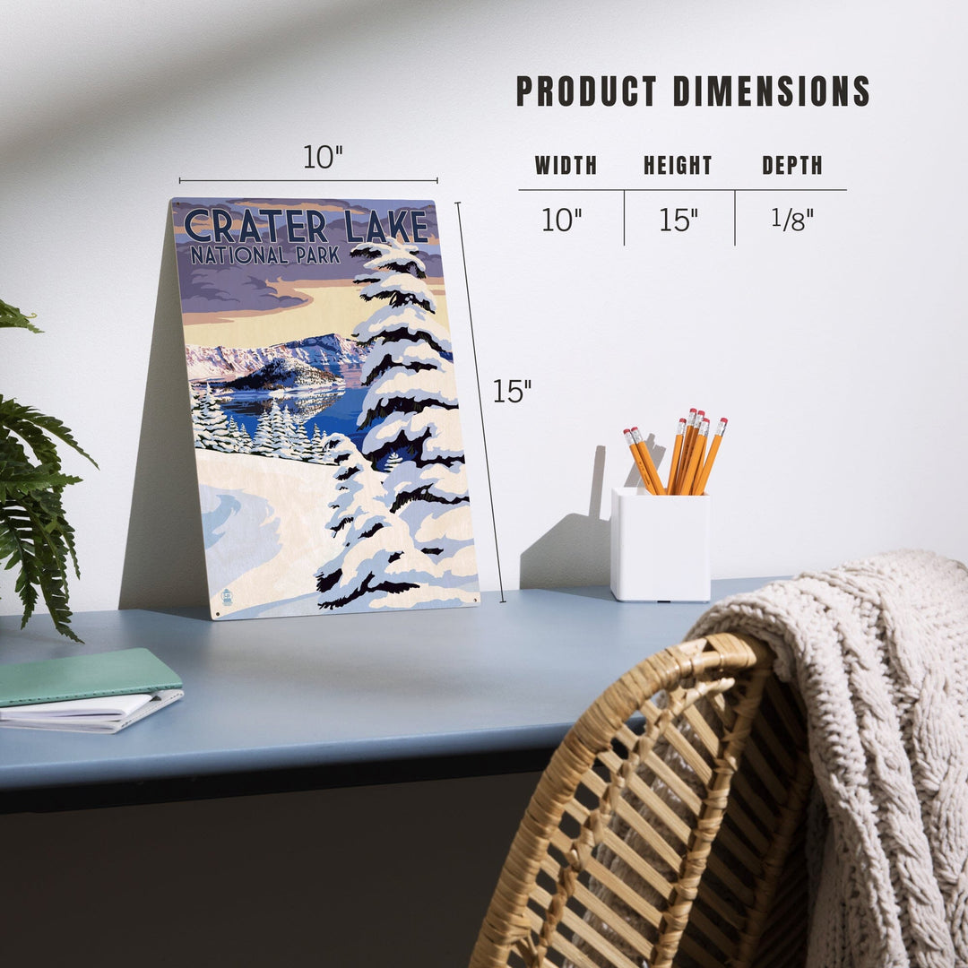 Crater Lake National Park, Oregon, Winter Scene, Painterly National Park Series, Lantern Press Artwork, Wood Signs and Postcards - Lantern Press