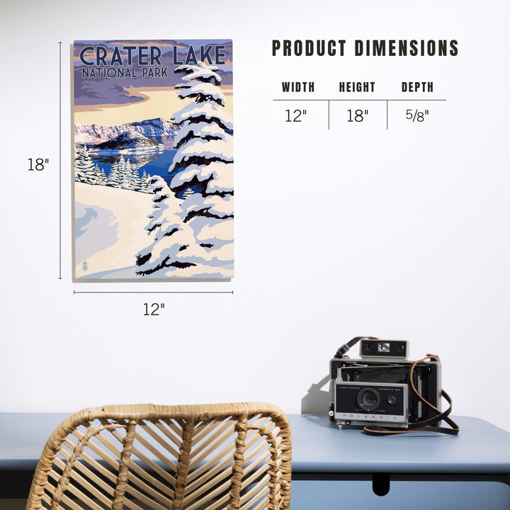 Crater Lake National Park, Oregon, Winter Scene, Painterly National Park Series, Lantern Press Artwork, Wood Signs and Postcards - Lantern Press