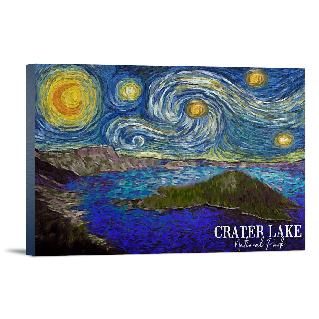 Crater Lake National Park, Starry Night National Park Series, Lantern Press Artwork, Stretched Canvas - Lantern Press