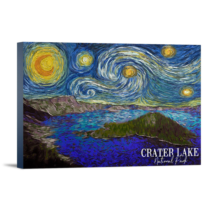 Crater Lake National Park, Starry Night National Park Series, Lantern Press Artwork, Stretched Canvas - Lantern Press