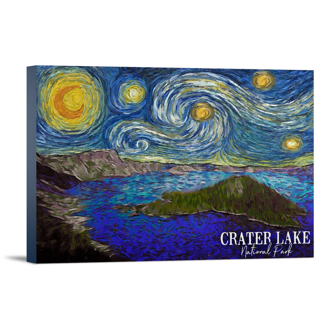 Crater Lake National Park, Starry Night National Park Series, Lantern Press Artwork, Stretched Canvas - Lantern Press