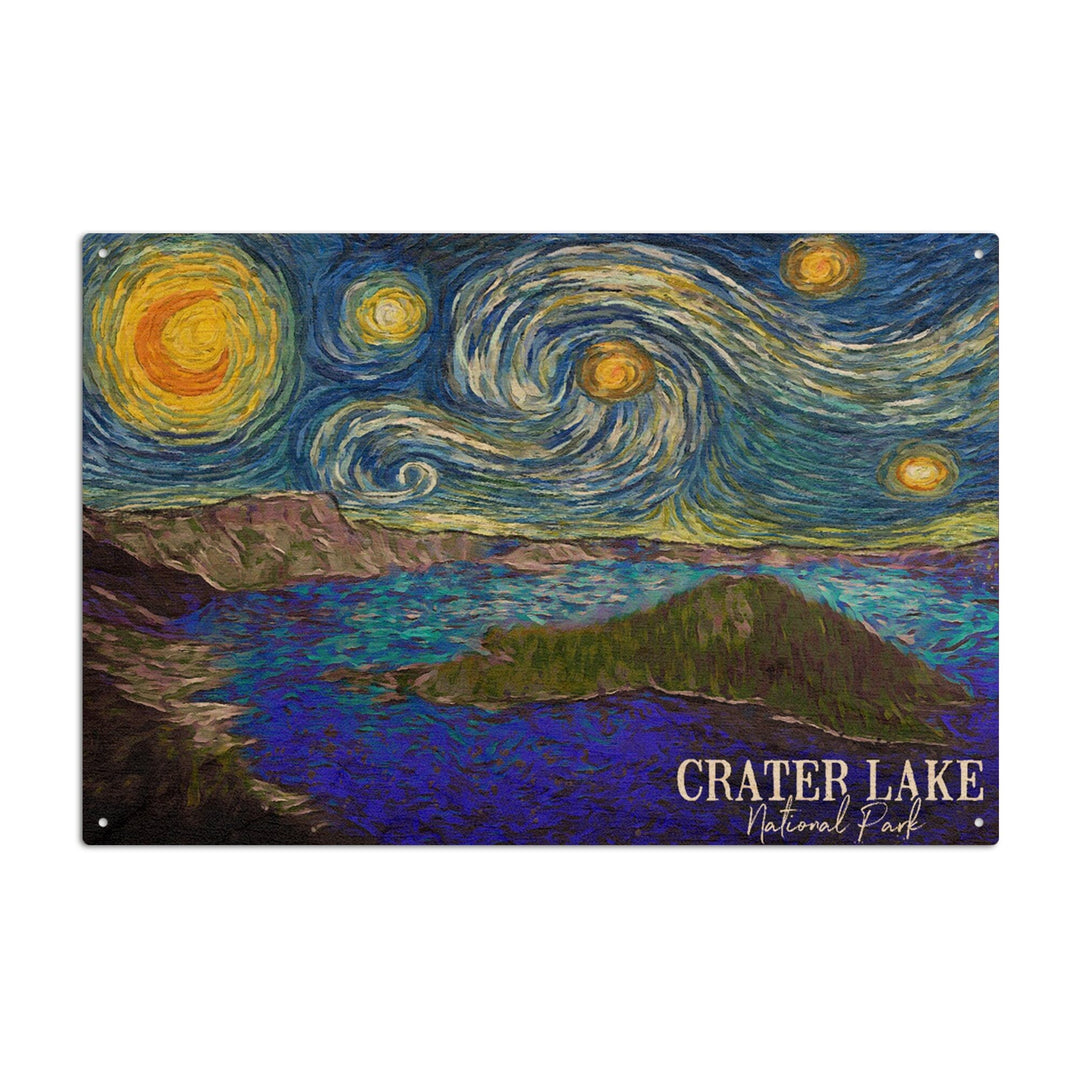 Crater Lake National Park, Starry Night National Park Series, Lantern Press Artwork, Wood Signs and Postcards - Lantern Press
