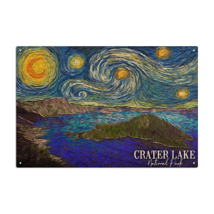 Crater Lake National Park, Starry Night National Park Series, Lantern Press Artwork, Wood Signs and Postcards - Lantern Press