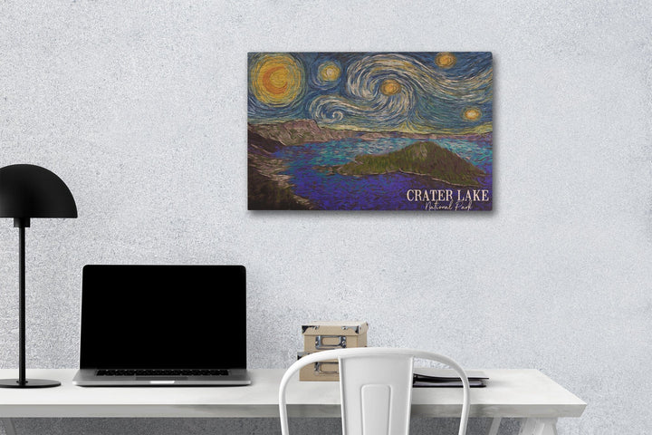 Crater Lake National Park, Starry Night National Park Series, Lantern Press Artwork, Wood Signs and Postcards - Lantern Press