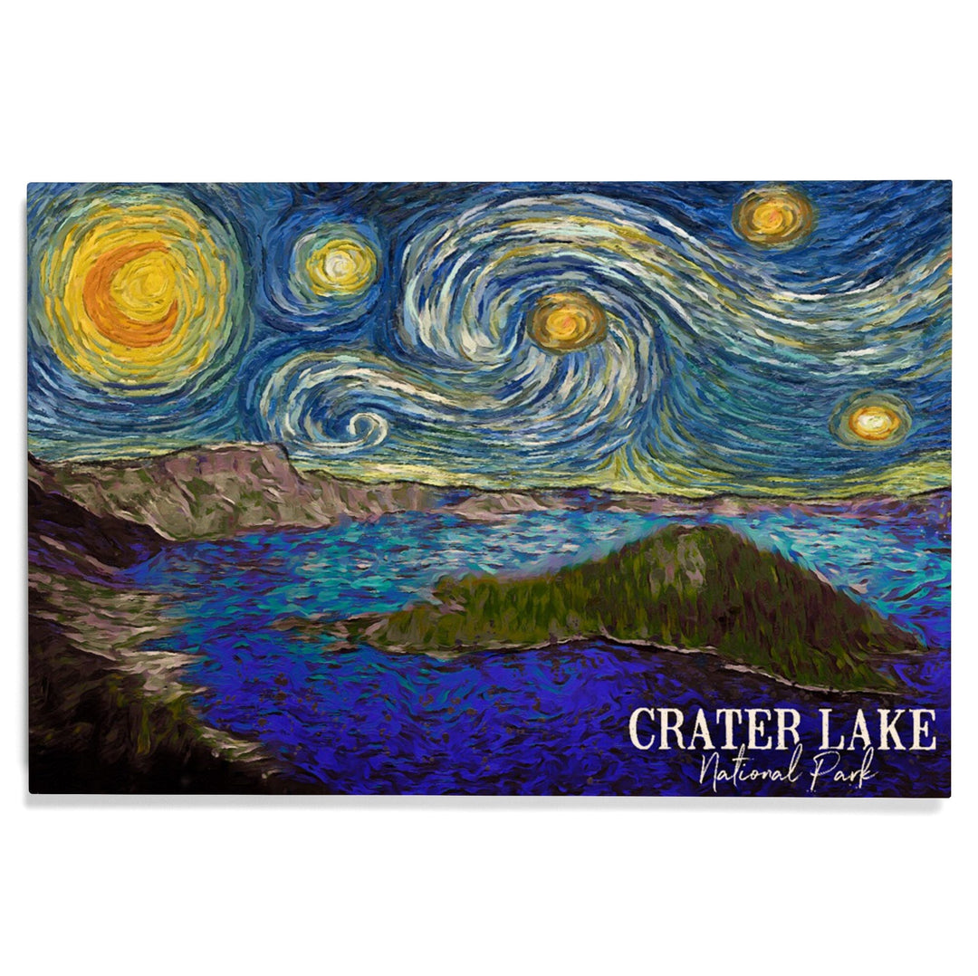Crater Lake National Park, Starry Night National Park Series, Lantern Press Artwork, Wood Signs and Postcards - Lantern Press