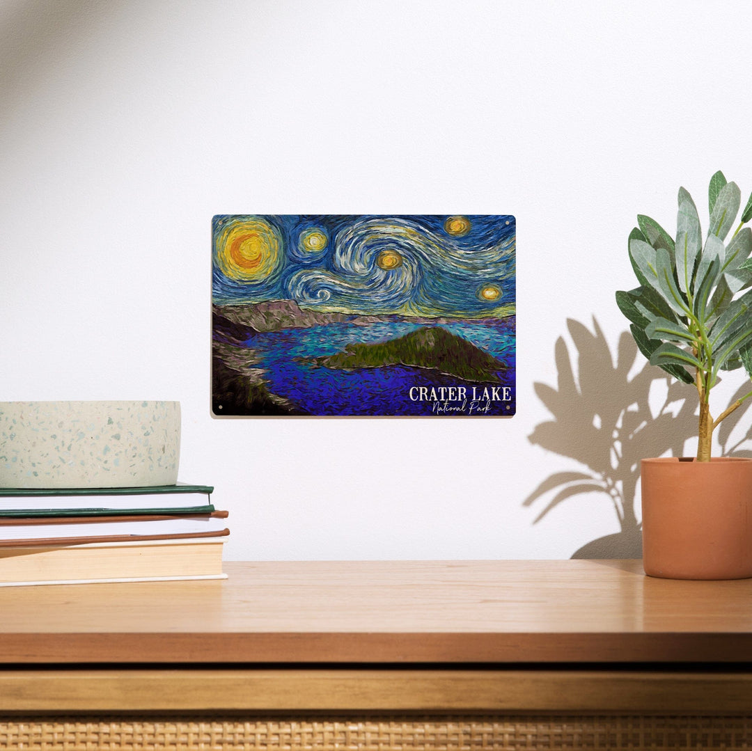 Crater Lake National Park, Starry Night National Park Series, Lantern Press Artwork, Wood Signs and Postcards - Lantern Press