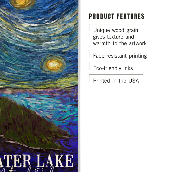 Crater Lake National Park, Starry Night National Park Series, Lantern Press Artwork, Wood Signs and Postcards - Lantern Press