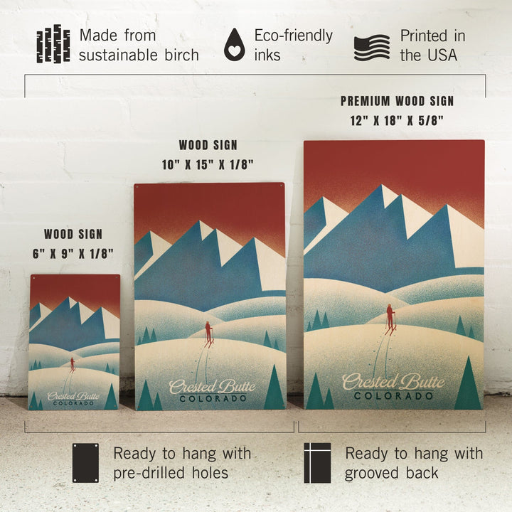 Crested Butte, Colorado, Skier In the Mountains, Litho, Lantern Press Artwork, Wood Signs and Postcards - Lantern Press