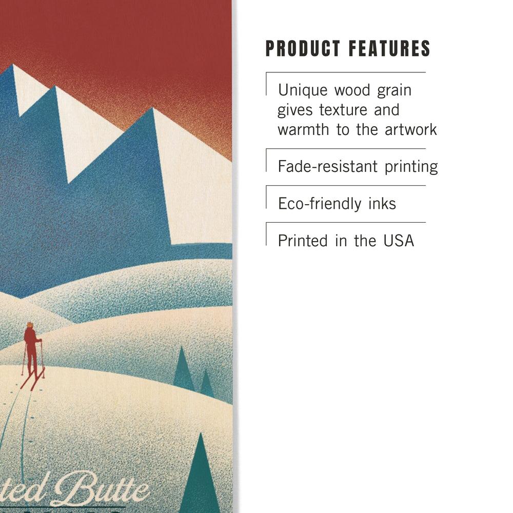 Crested Butte, Colorado, Skier In the Mountains, Litho, Lantern Press Artwork, Wood Signs and Postcards - Lantern Press