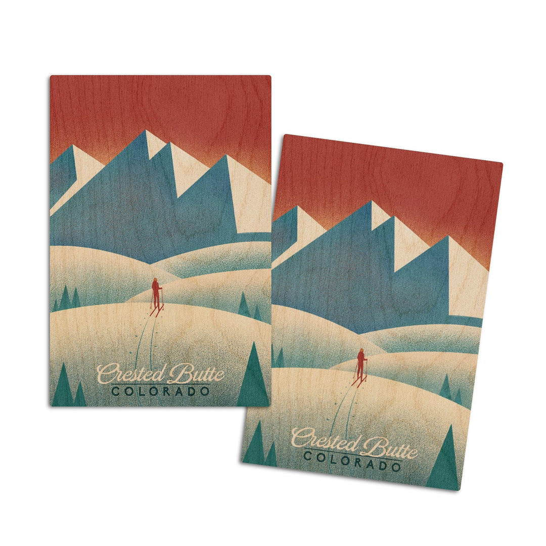 Crested Butte, Colorado, Skier In the Mountains, Litho, Lantern Press Artwork, Wood Signs and Postcards - Lantern Press