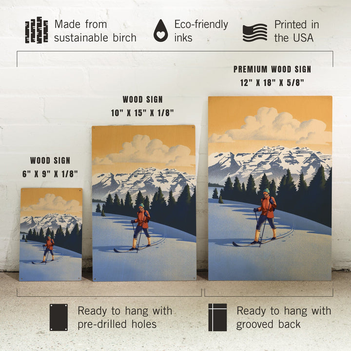 Cross Country Skier, Litho, Lantern Press Artwork, Wood Signs and Postcards - Lantern Press