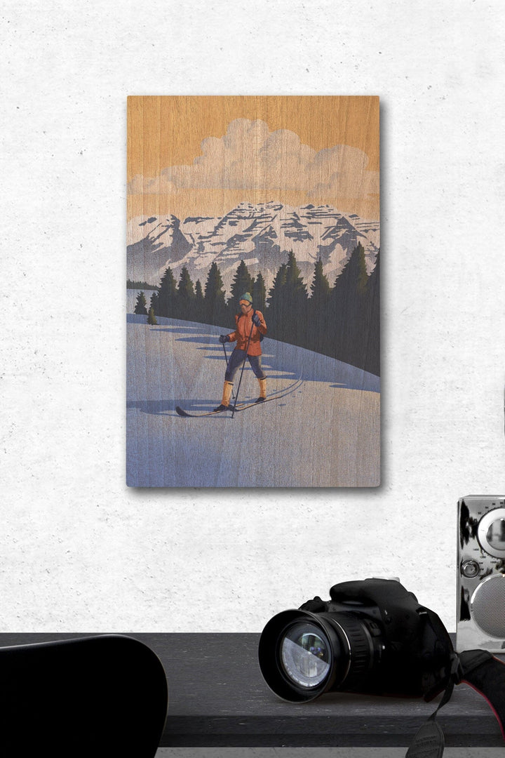 Cross Country Skier, Litho, Lantern Press Artwork, Wood Signs and Postcards - Lantern Press