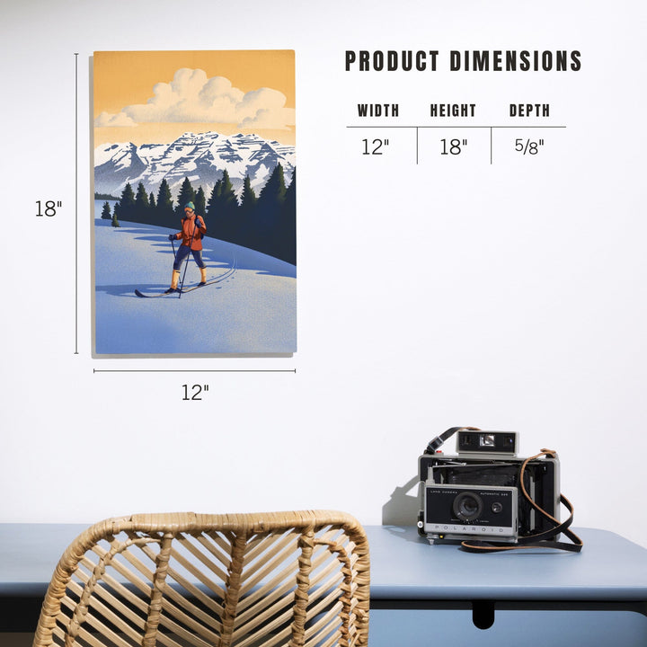 Cross Country Skier, Litho, Lantern Press Artwork, Wood Signs and Postcards - Lantern Press
